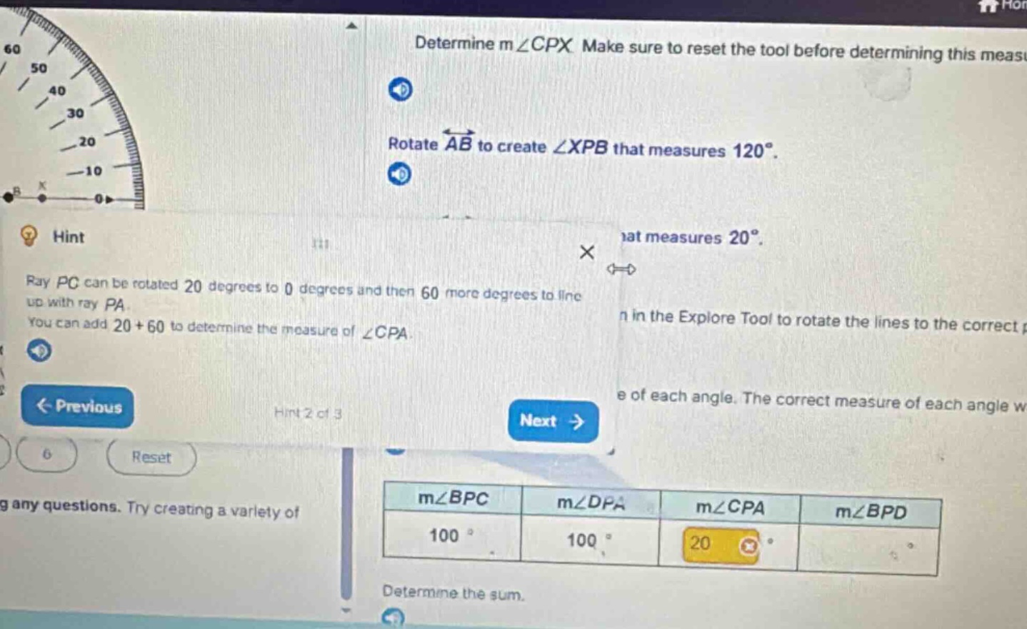 determine m∠cpx make sure to reset the tool before determining this mea…