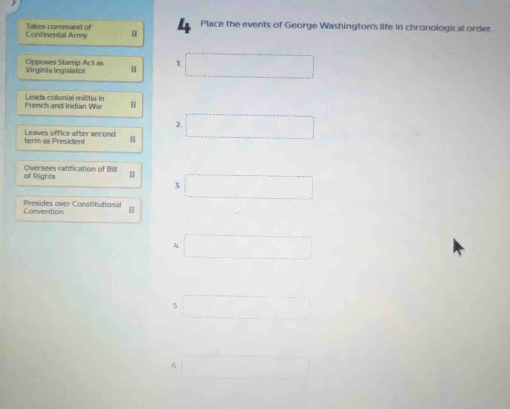 4 place the events of george washingtons life in chronological order. 1…