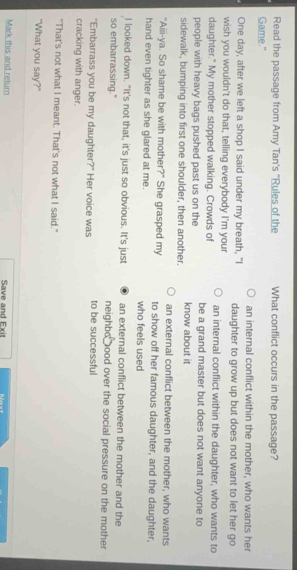 read the passage from amy tan’s ules of the game.\ one day, after we le…