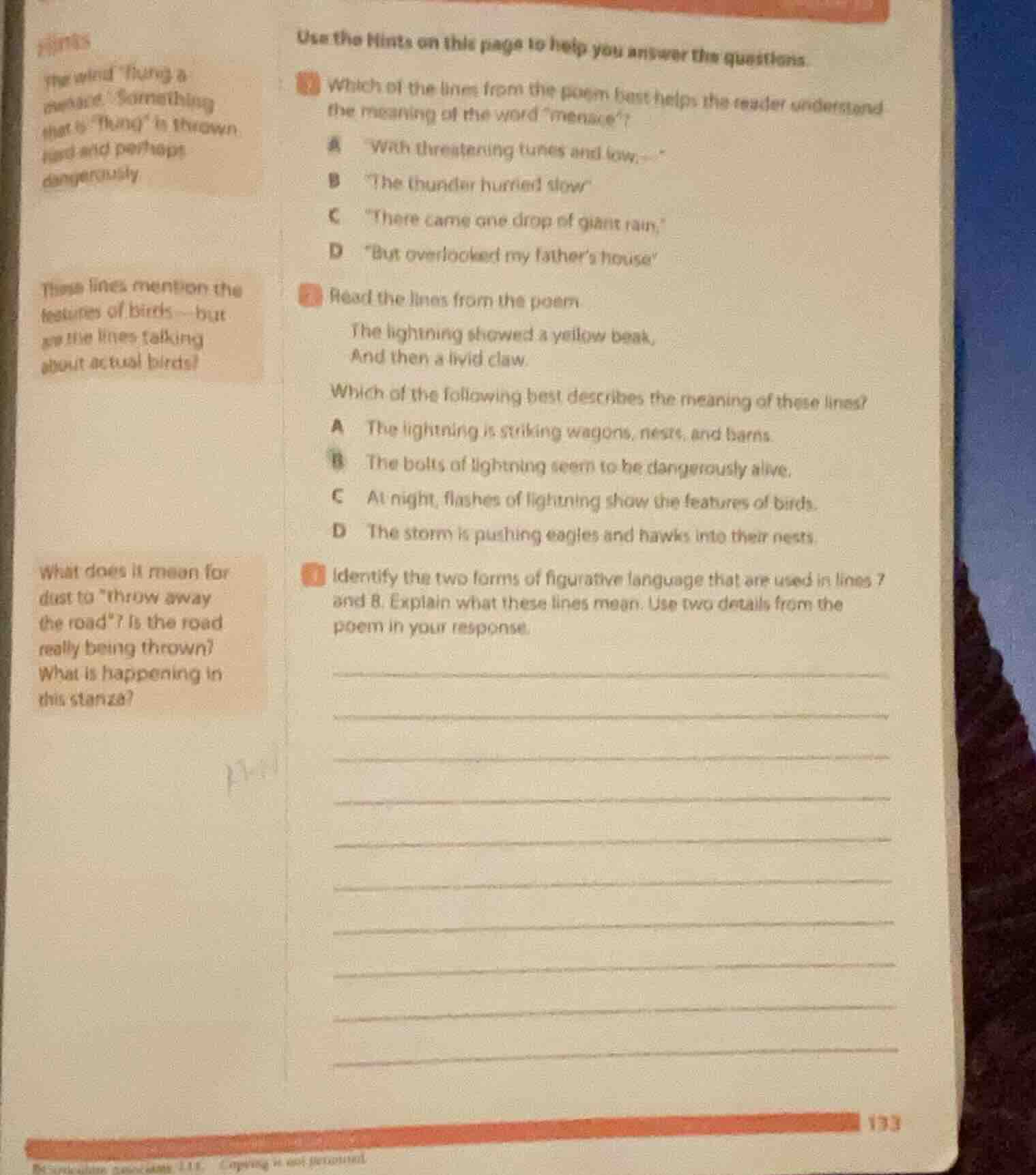 hints the word “flung a menace”: something that is “flung” is thrown ha…