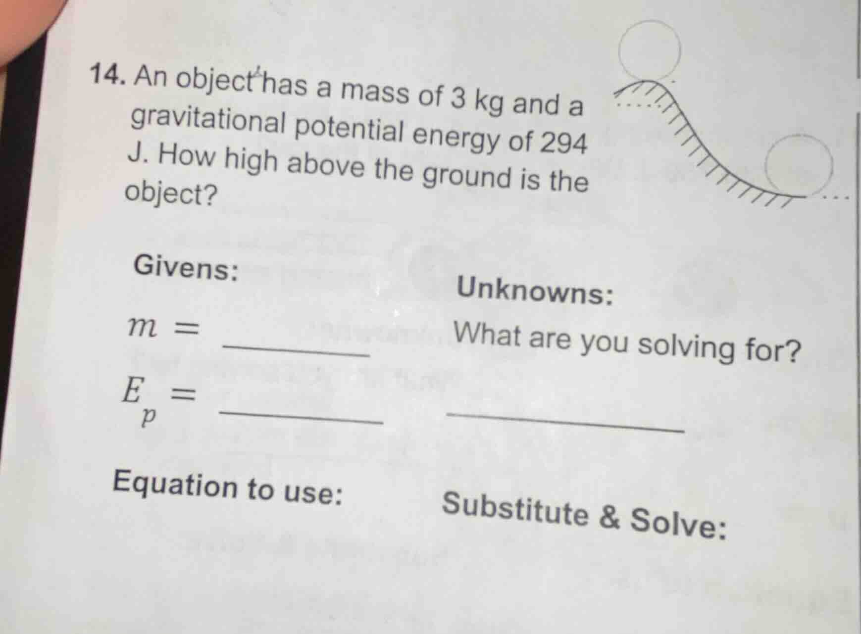 14. an object has a mass of 3 kg and a gravitational potential energy o…