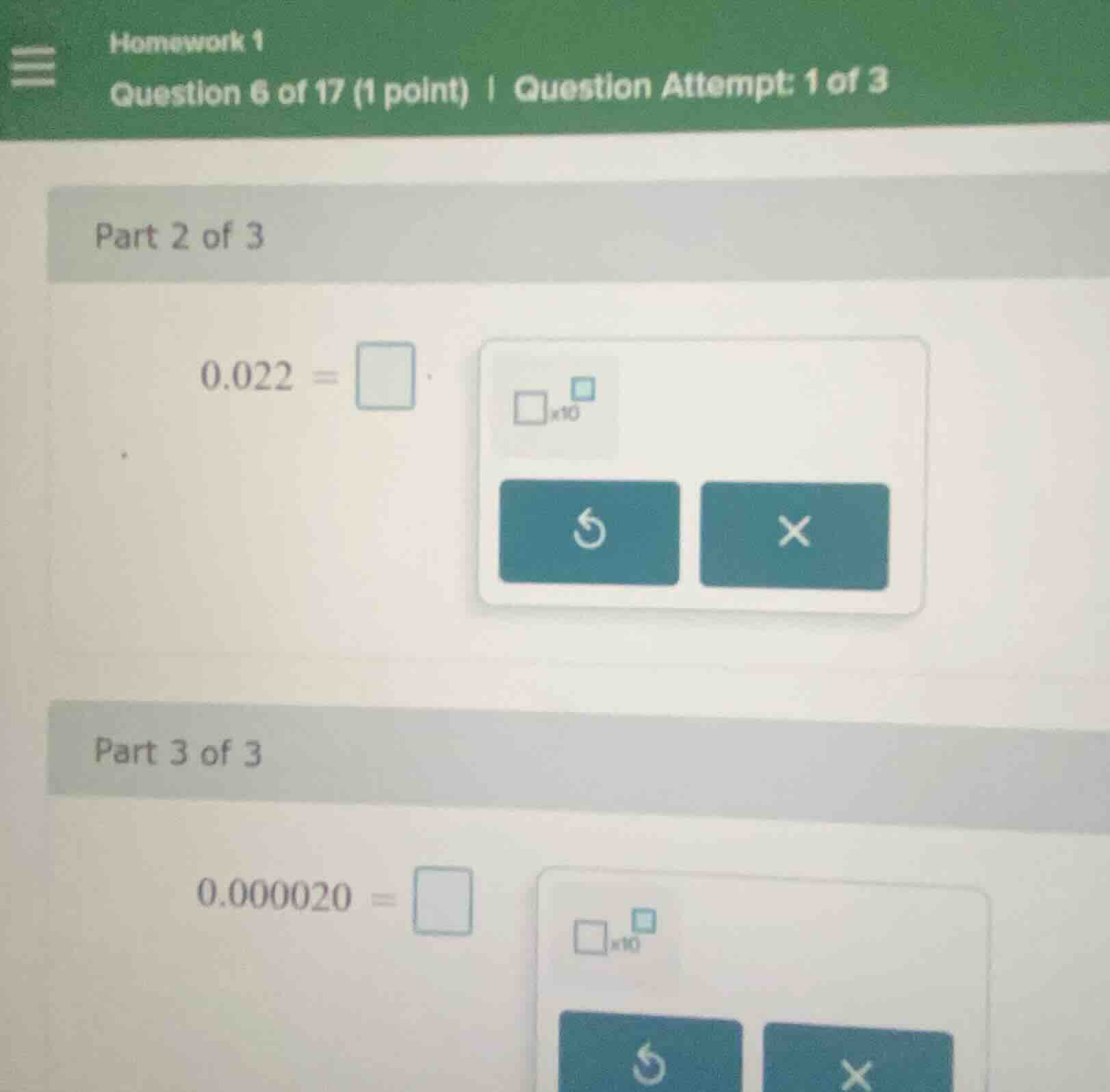 homework 1 question 6 of 17 (1 point) | question attempt: 1 of 3 part 2…