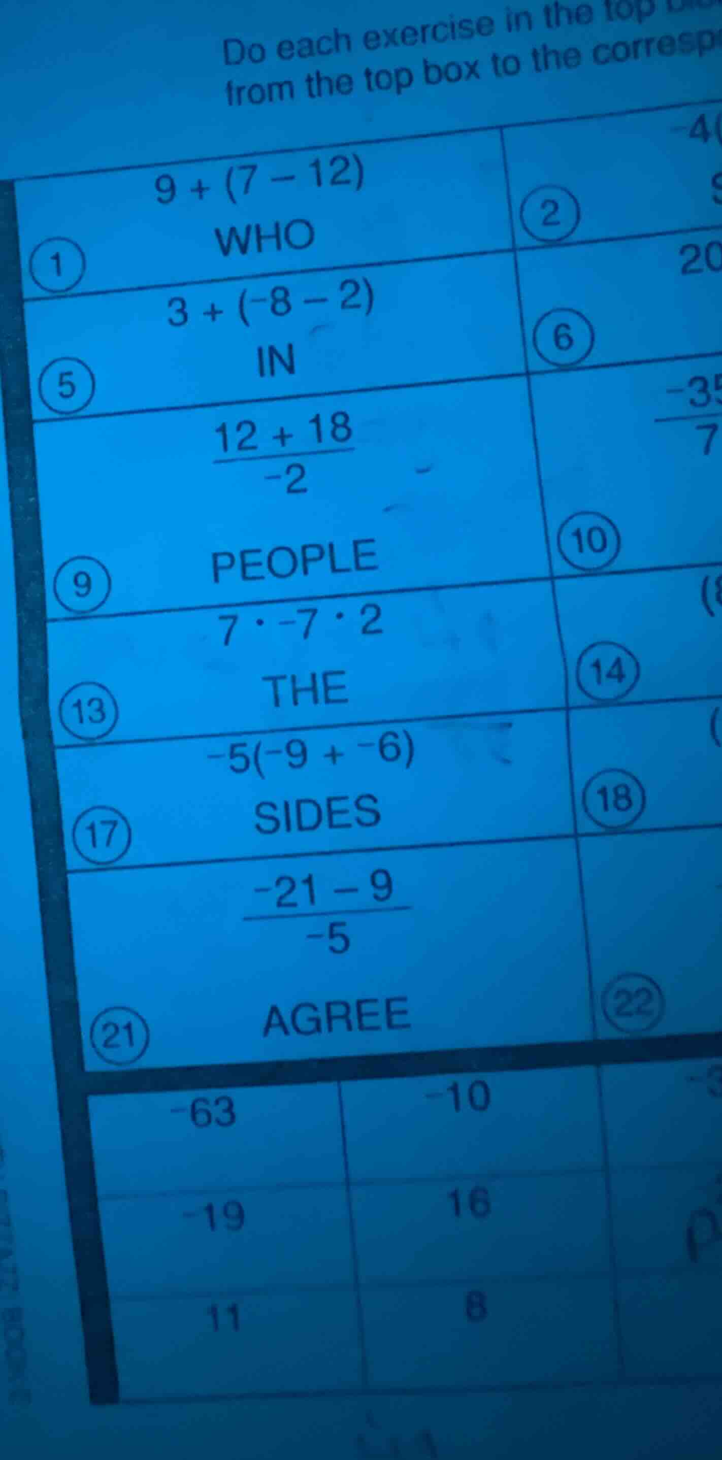 do each exercise in the top from the top box to the corres 1 ( 9 + (7 -…