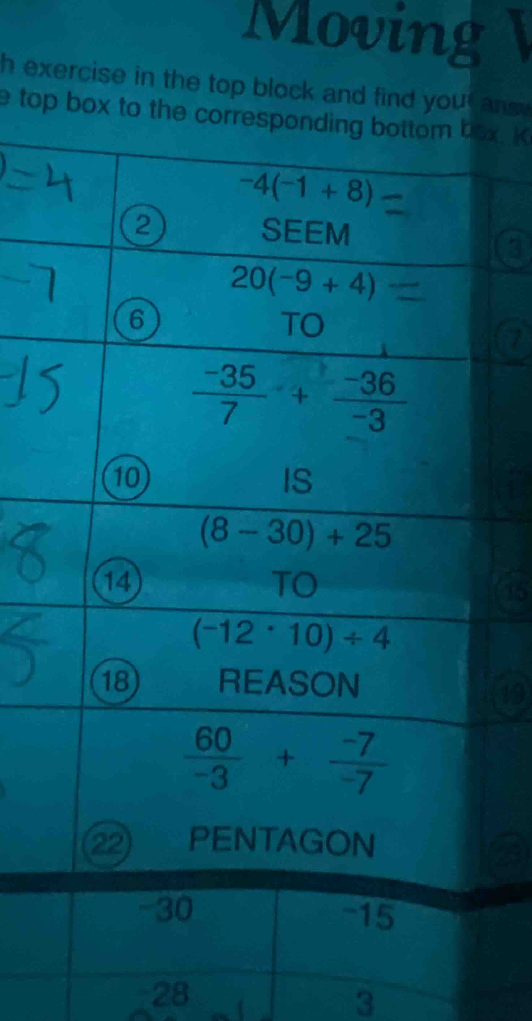 moving each exercise in the top block and find your answer e top box to…