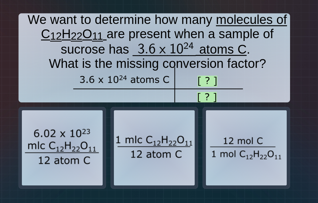 we want to determine how many molecules of c₁₂h₂₂o₁₁ are present when a…
