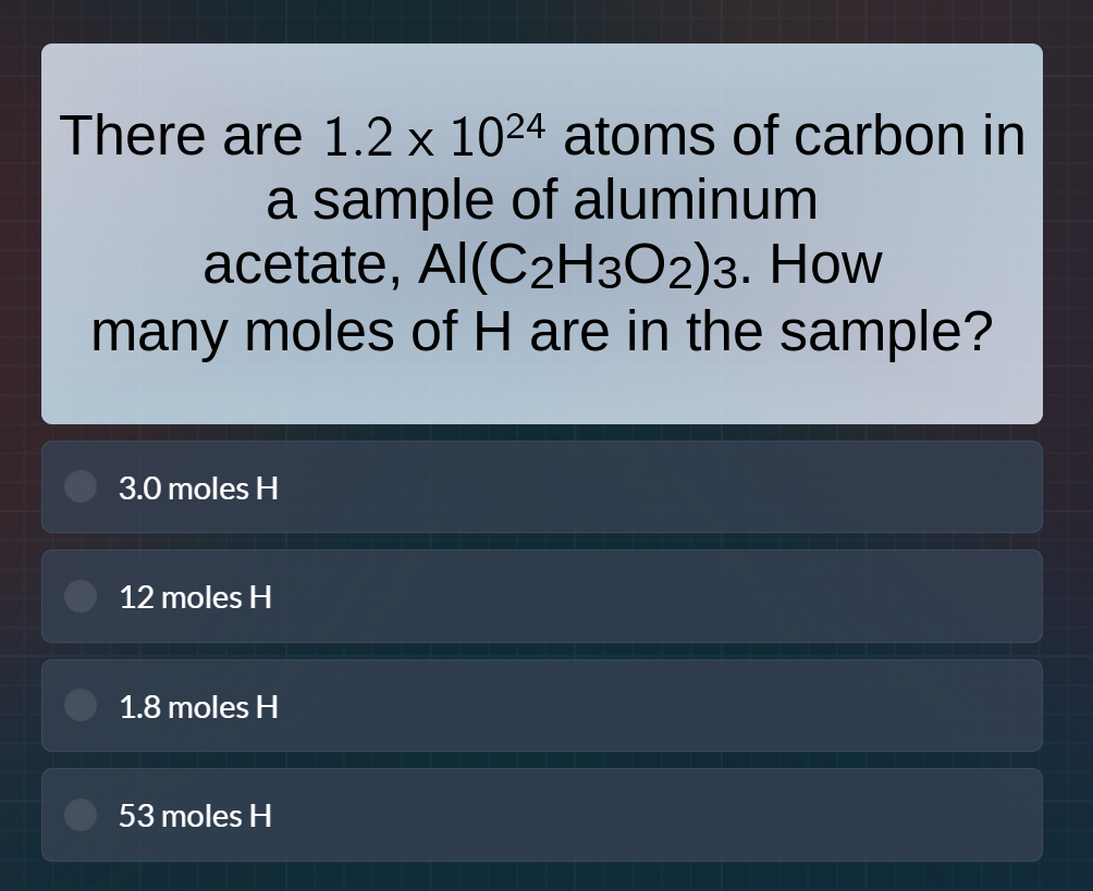 there are $1.2 \\times 10^{24}$ atoms of carbon in a sample of aluminum…