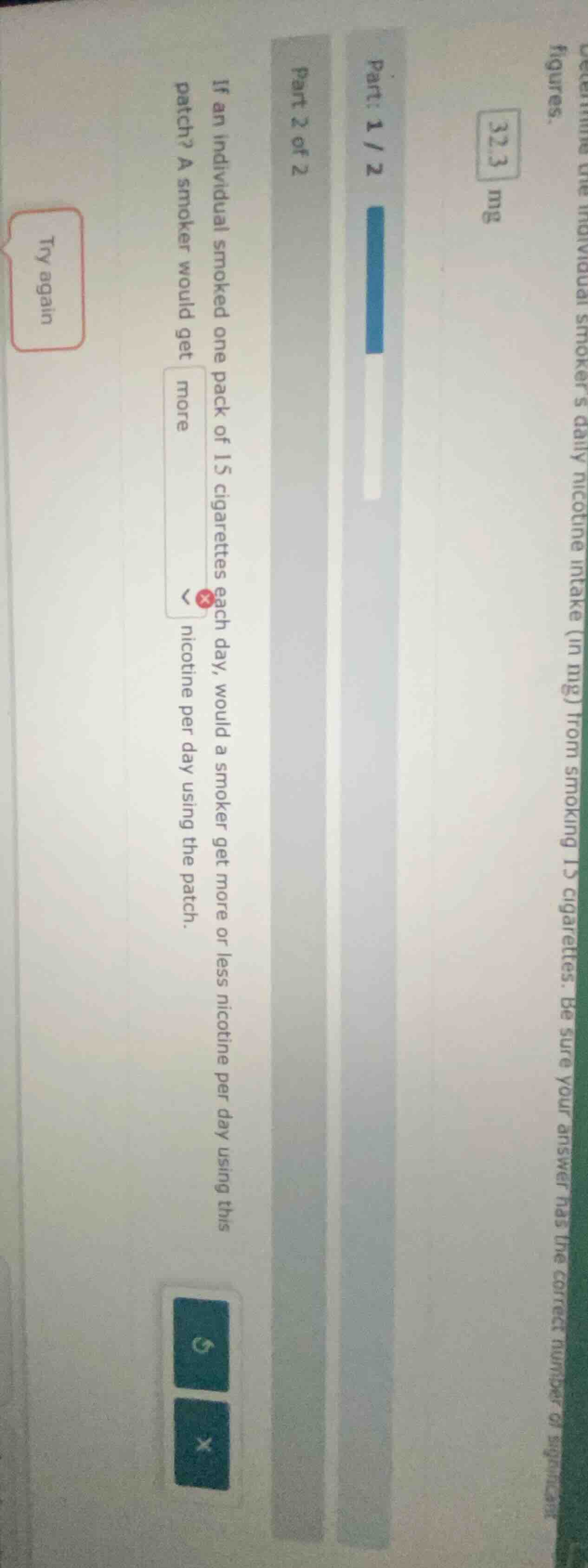 determine the individual smoker’s daily nicotine intake (in mg) from sm…