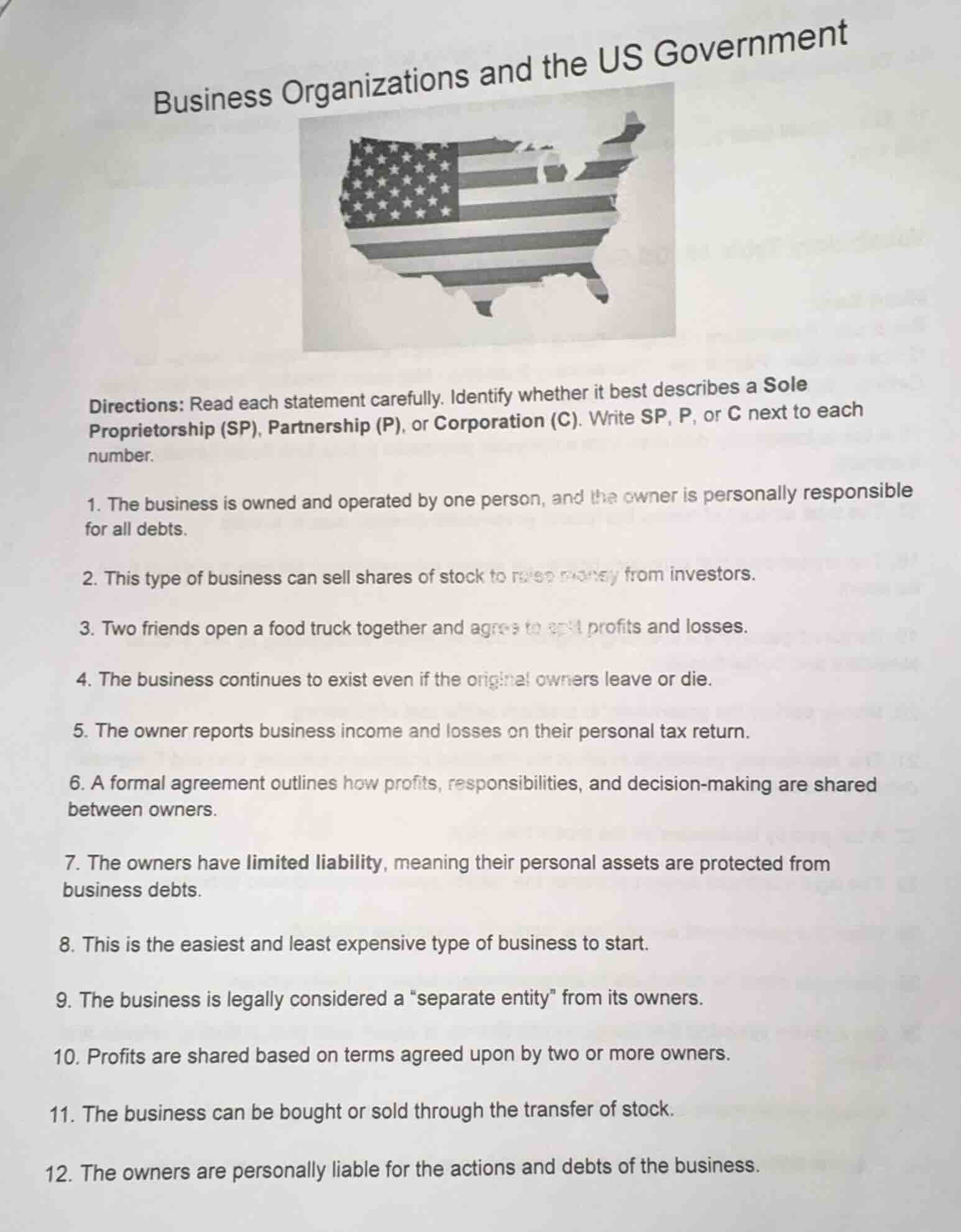 business organizations and the us government directions: read each stat…