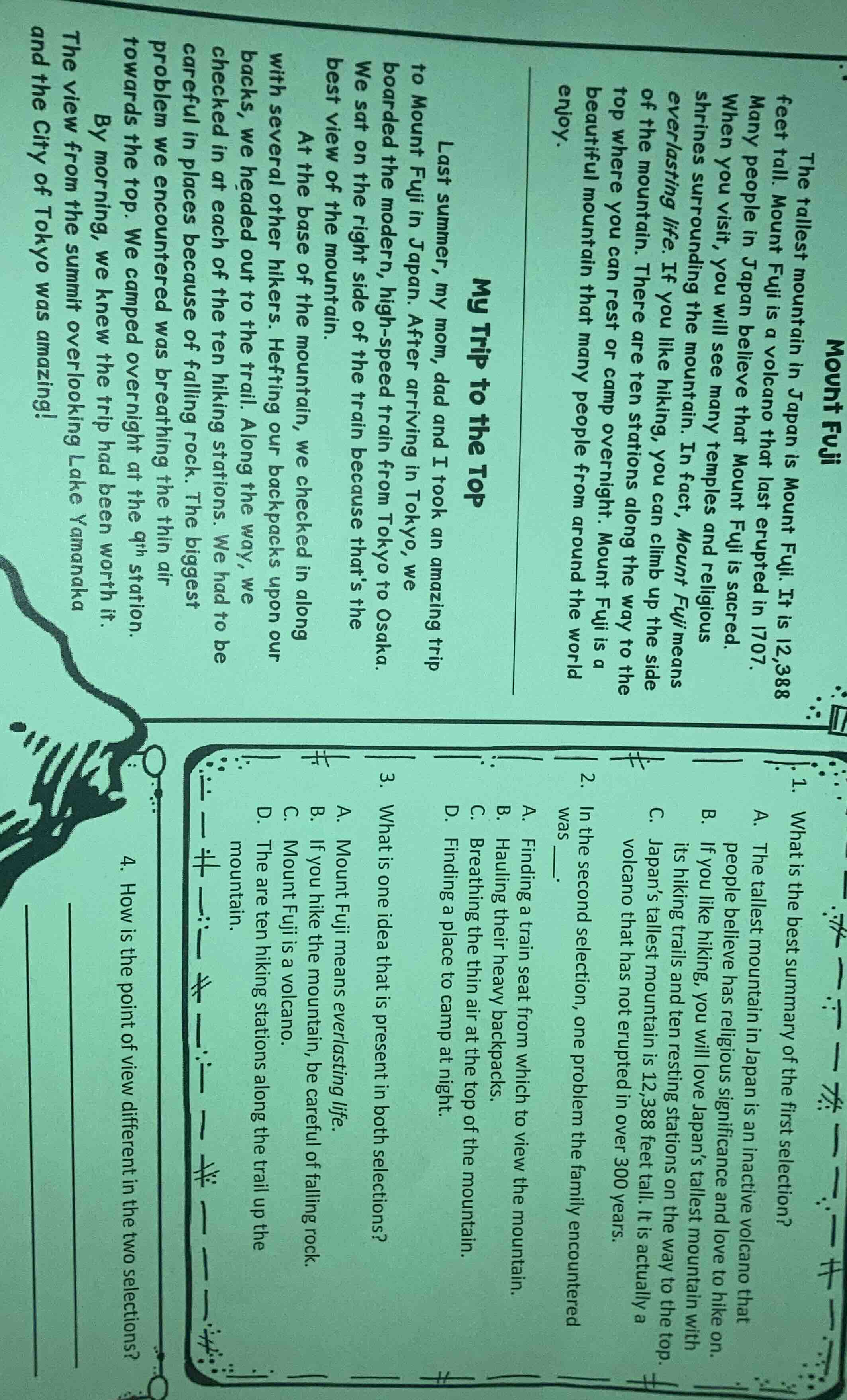 mount fuji the tallest mountain in japan is mount fuji. it is 12,388 fe…