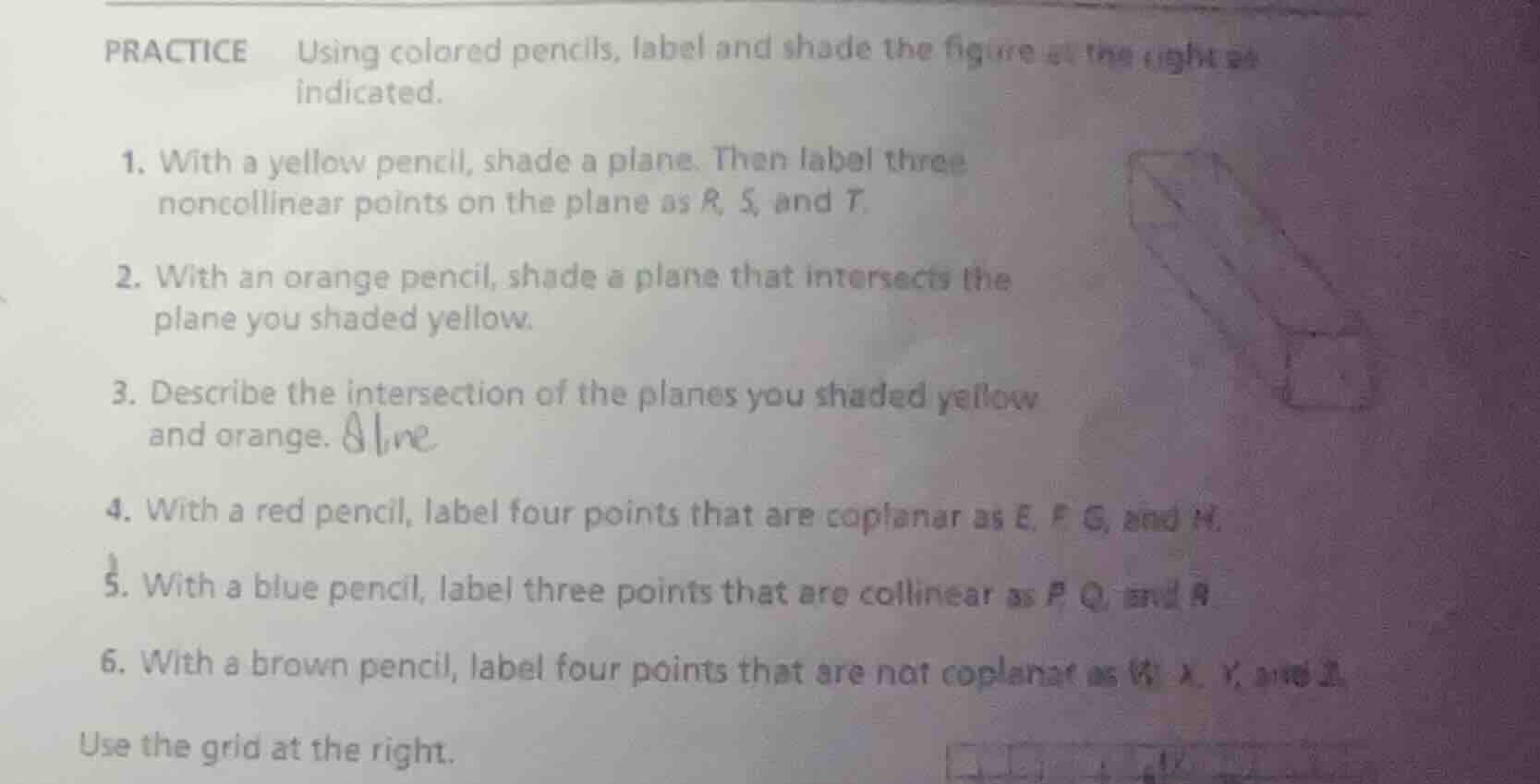 practice using colored pencils, label and shade the figure at the right…