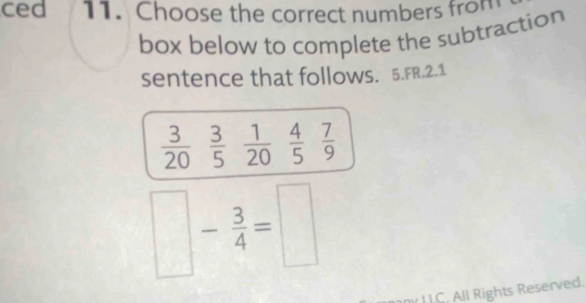 11. choose the correct numbers from the box below to complete the subtr…