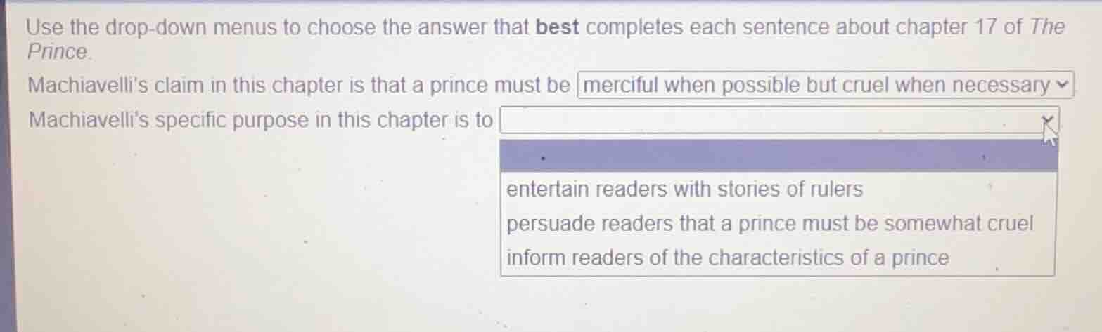 use the drop-down menus to choose the answer that best completes each s…