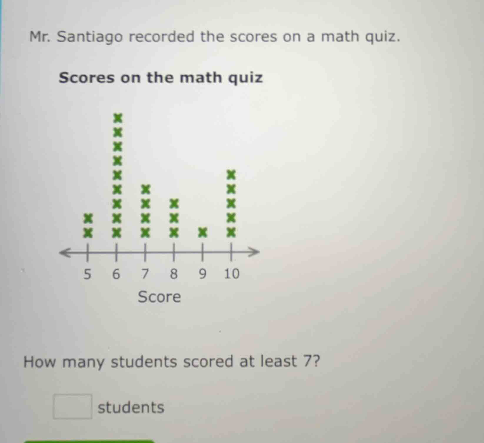 mr. santiago recorded the scores on a math quiz. scores on the math qui…