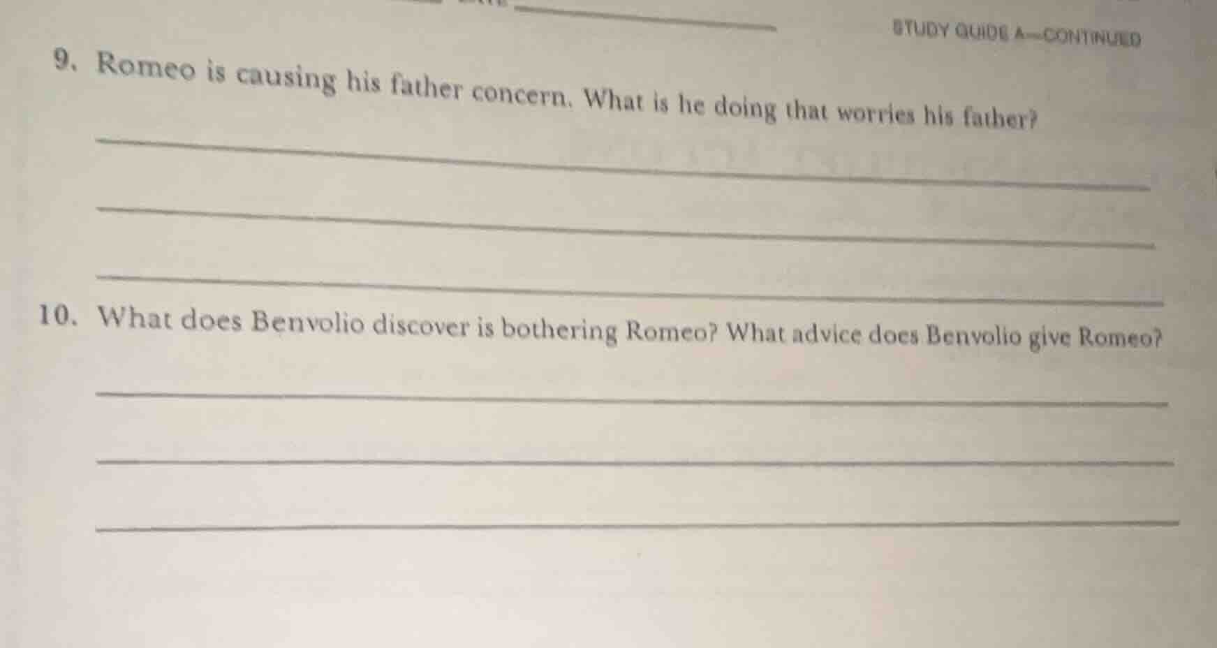 study guide a—continued 9. romeo is causing his father concern. what is…