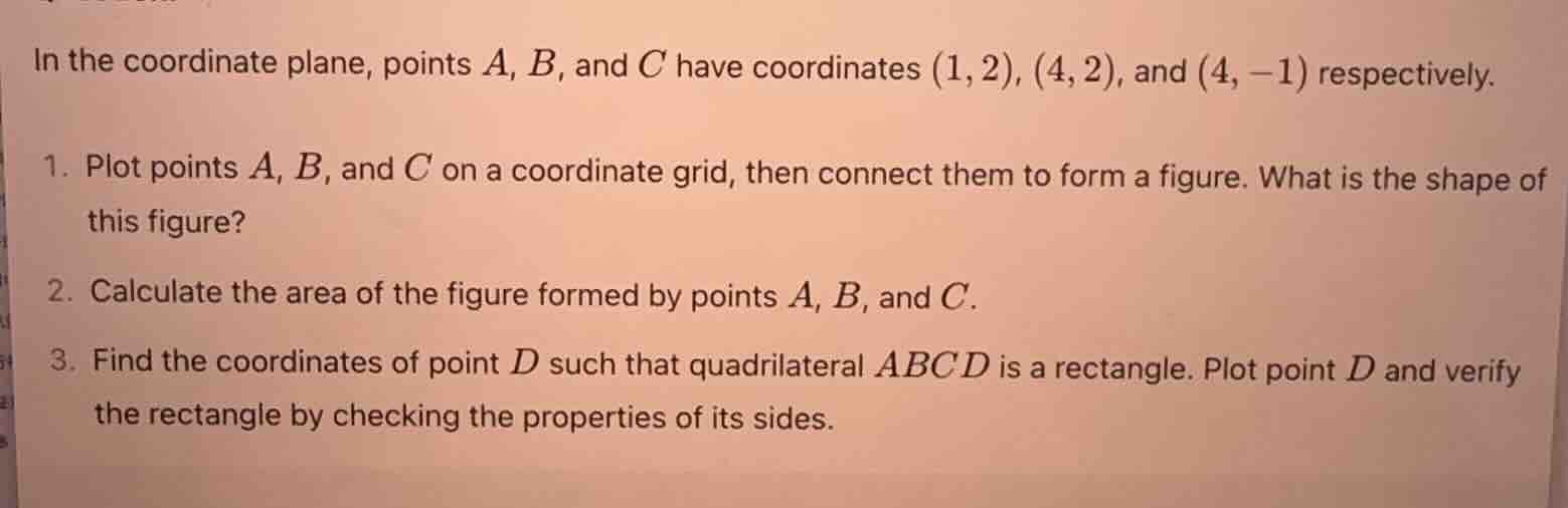 in the coordinate plane, points a, b, and c have coordinates (1,2), (4,…