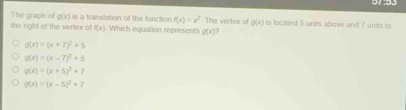 the graph of g(x) is a translation of the function f(x) = x². the verte…