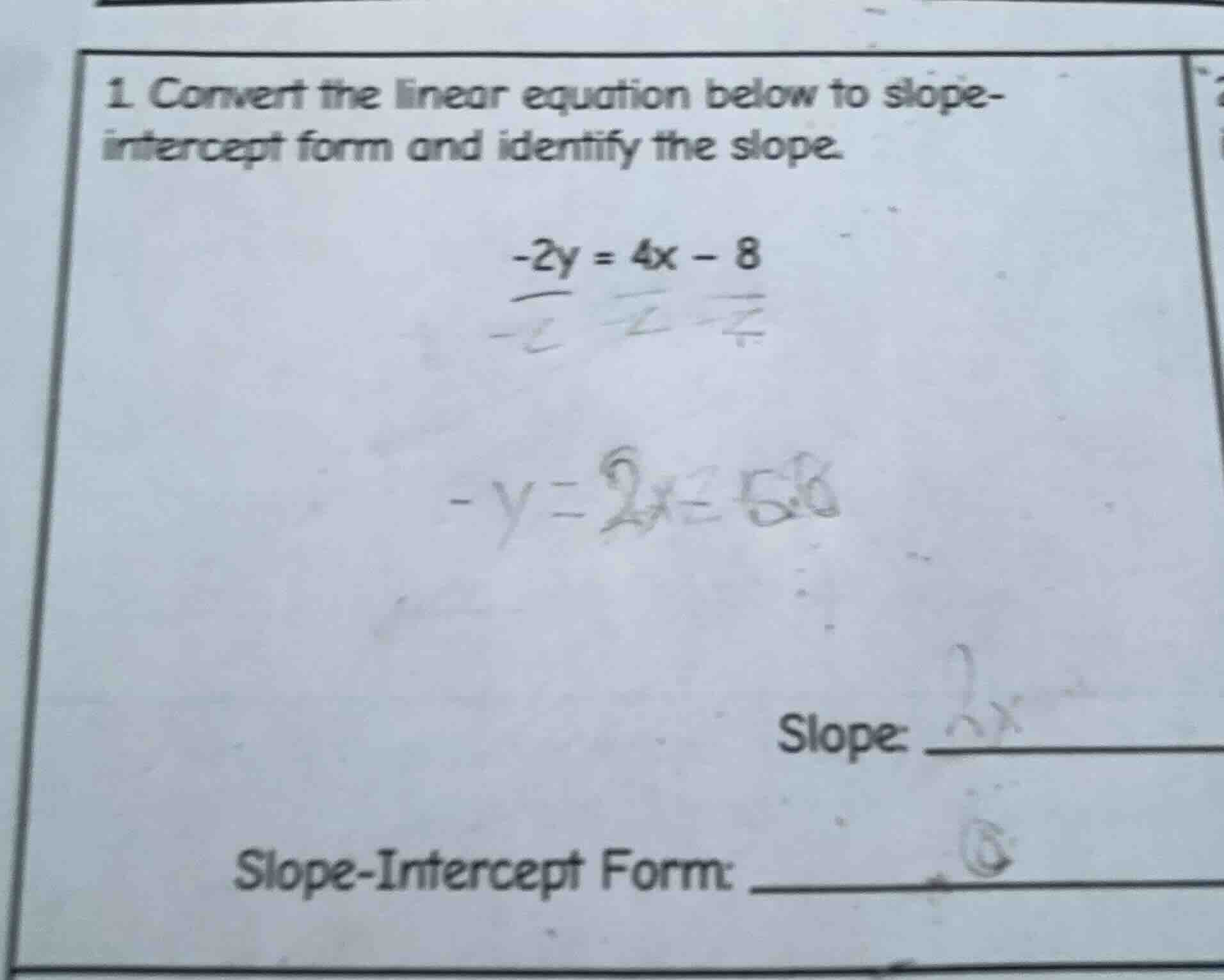 1. convert the linear equation below to slope-intercept form and identi…
