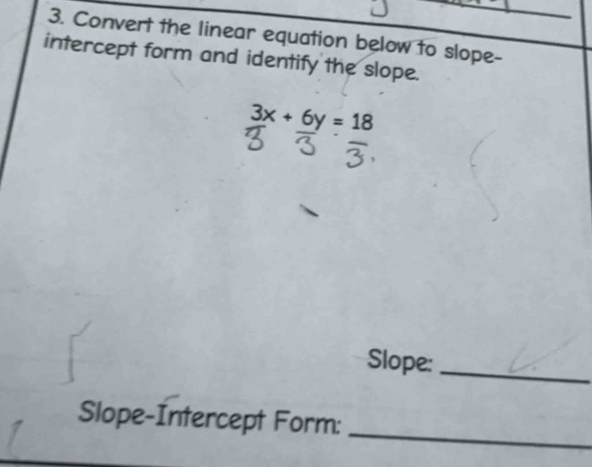 3. convert the linear equation below to slope-intercept form and identi…