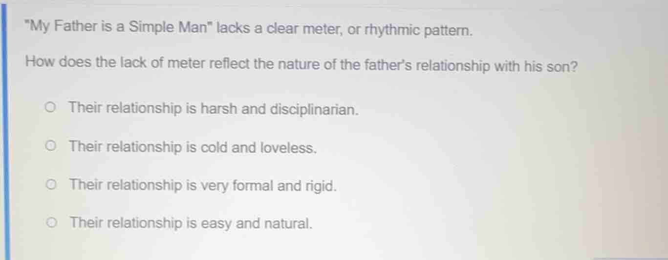 \my father is a simple man\ lacks a clear meter, or rhythmic pattern. h…