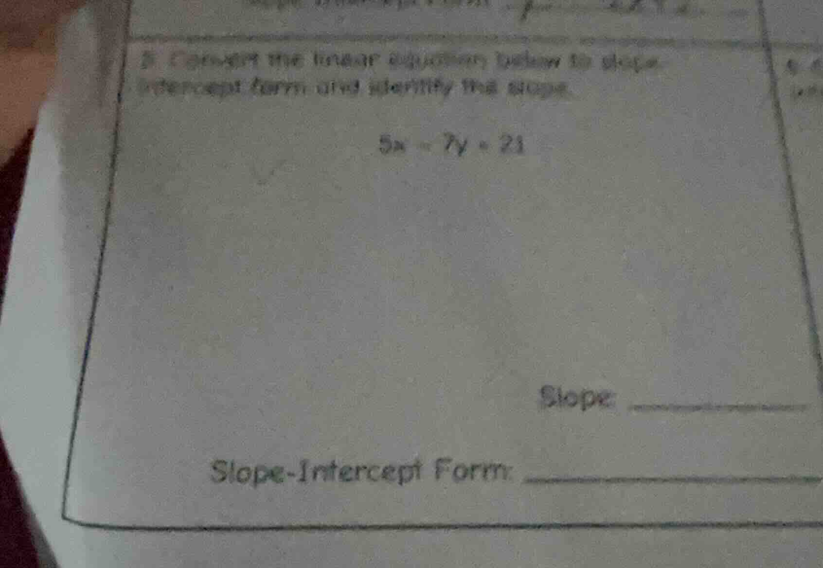 2. convert the linear equation below to slope - intercept form and iden…