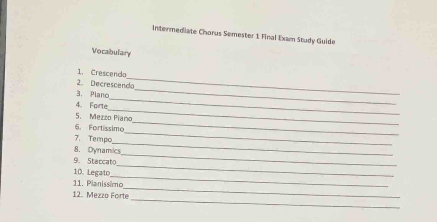 intermediate chorus semester 1 final exam study guide vocabulary 1. cre…