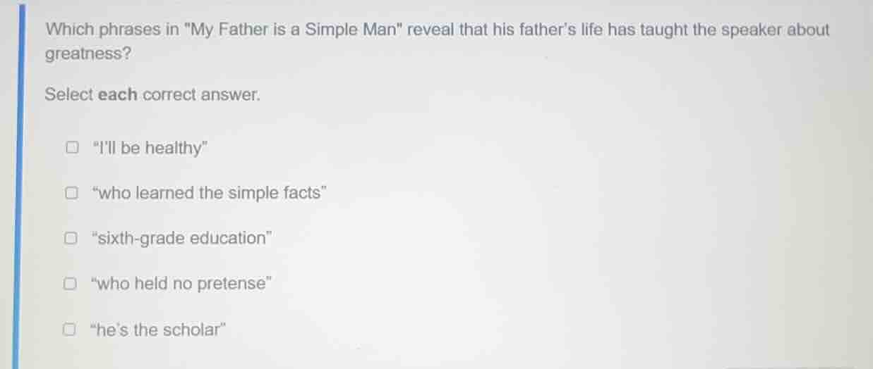 which phrases in \my father is a simple man\ reveal that his fathers li…