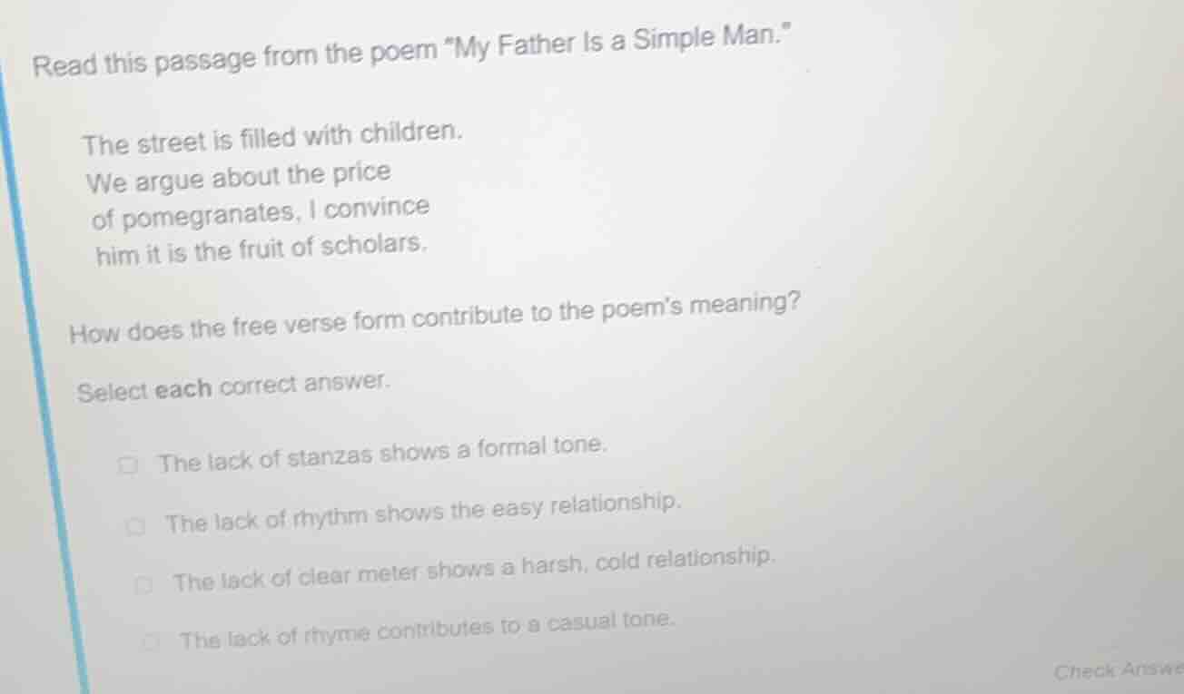 read this passage from the poem \my father is a simple man.\ the street…