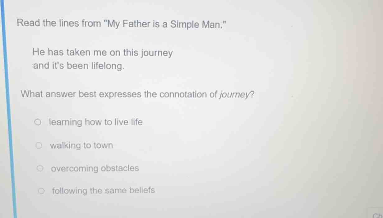 read the lines from \my father is a simple man.\ he has taken me on thi…