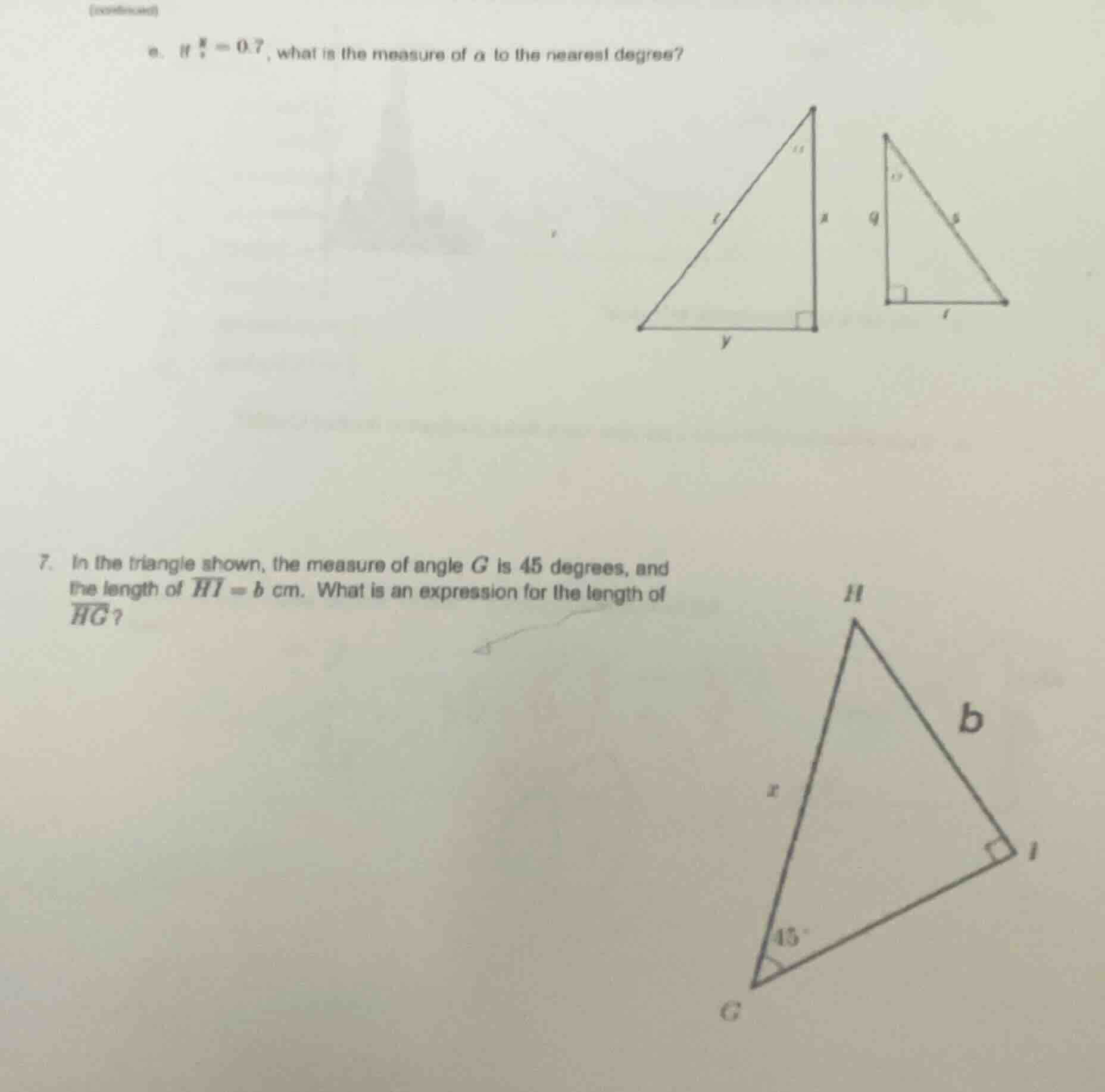 (continued) e. if \\(\\frac{x}{z} = 0.7\\), what is the measure of \\(\…