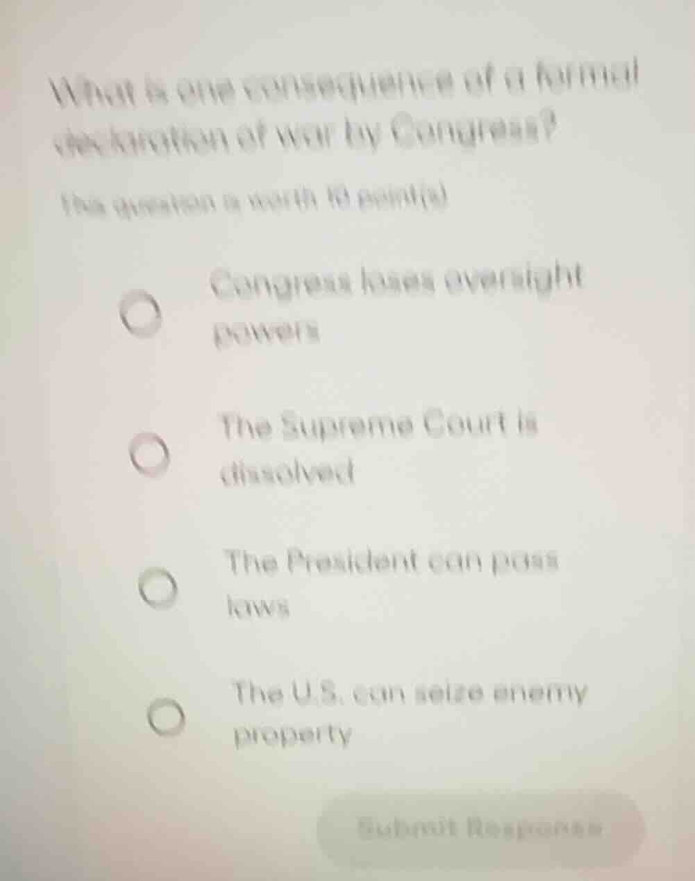 what is one consequence of a formal declaration of war by congress? (th…