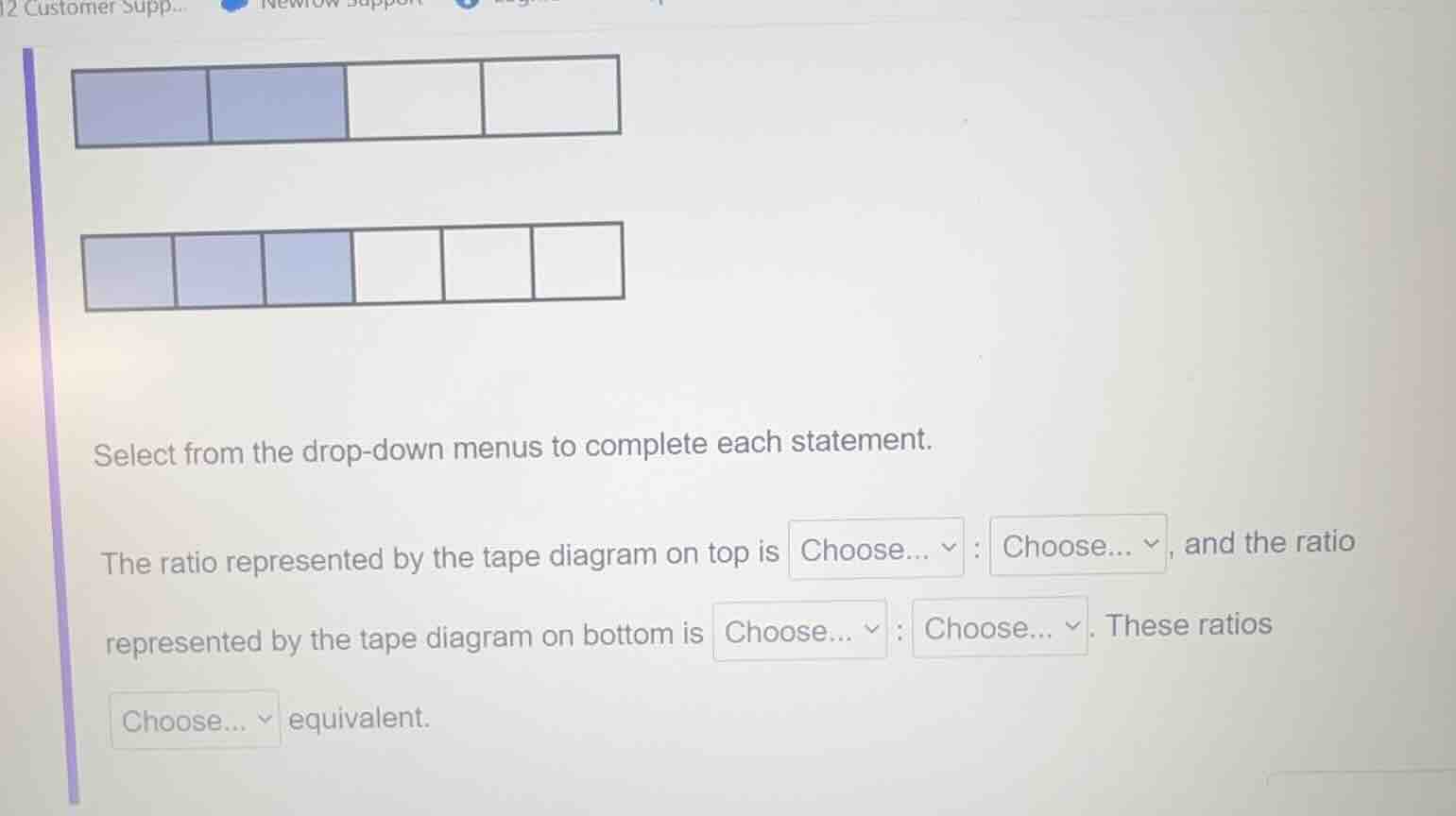 select from the drop-down menus to complete each statement. the ratio r…