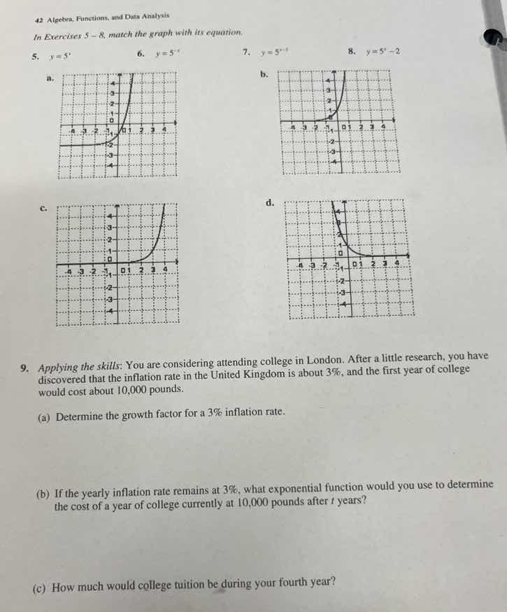 42 algebra, functions, and data analysis in exercises 5 – 8, match the …