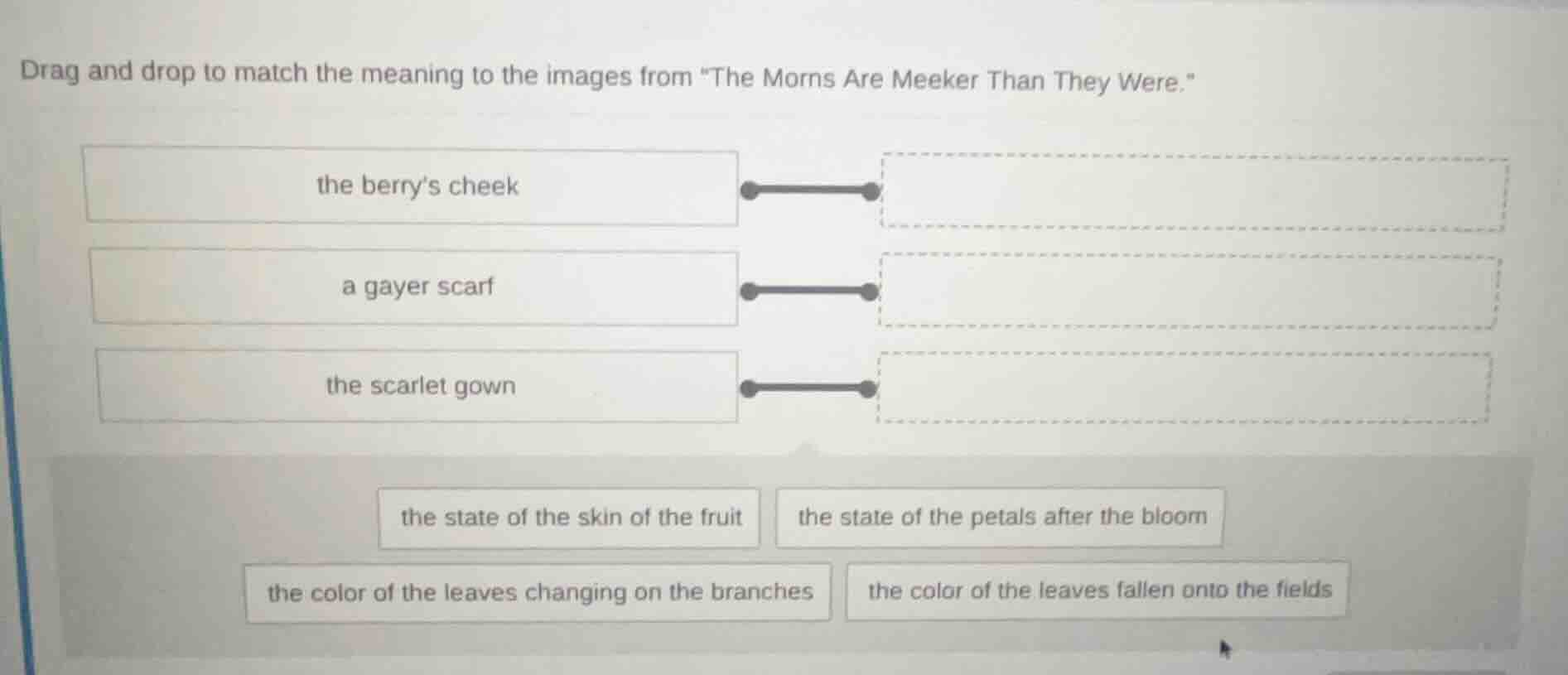 drag and drop to match the meaning to the images from \the morns are me…