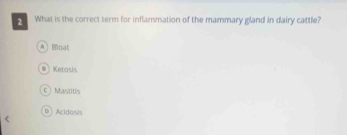 2 what is the correct term for inflammation of the mammary gland in dai…