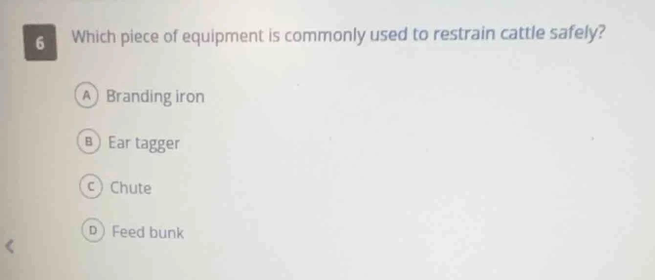 6 which piece of equipment is commonly used to restrain cattle safely? …