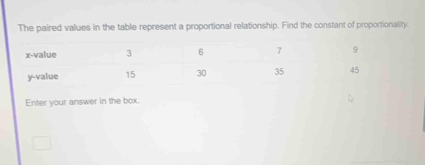 the paired values in the table represent a proportional relationship. f…
