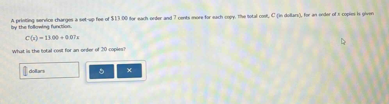 a printing service charges a set - up fee of $13.00 for each order and …