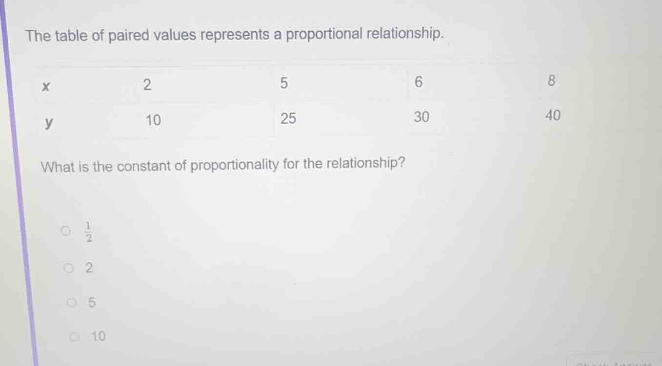 the table of paired values represents a proportional relationship. | x …