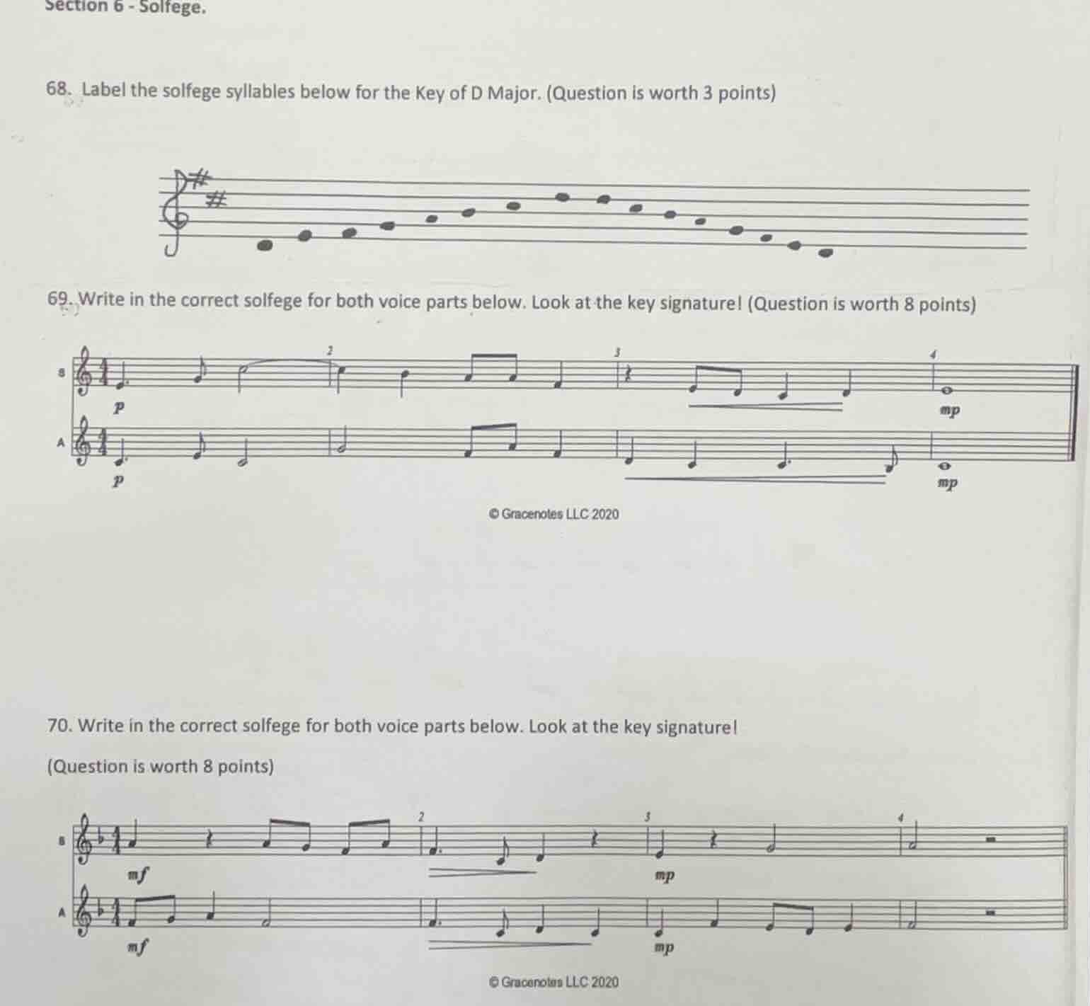 section 6 - solfege. 68. label the solfege syllables below for the key …