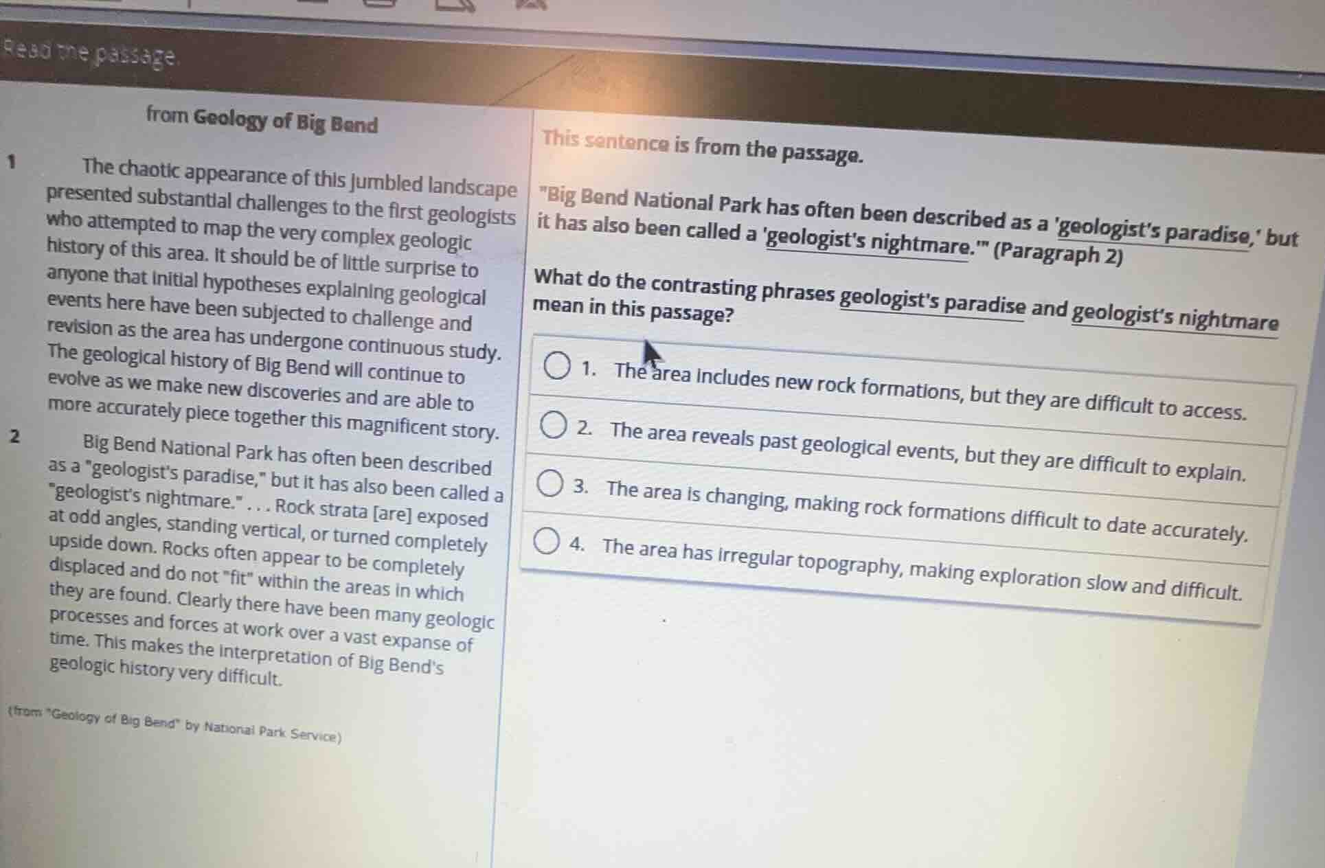 read the passage. from geology of big band 1 the chaotic appearance of …