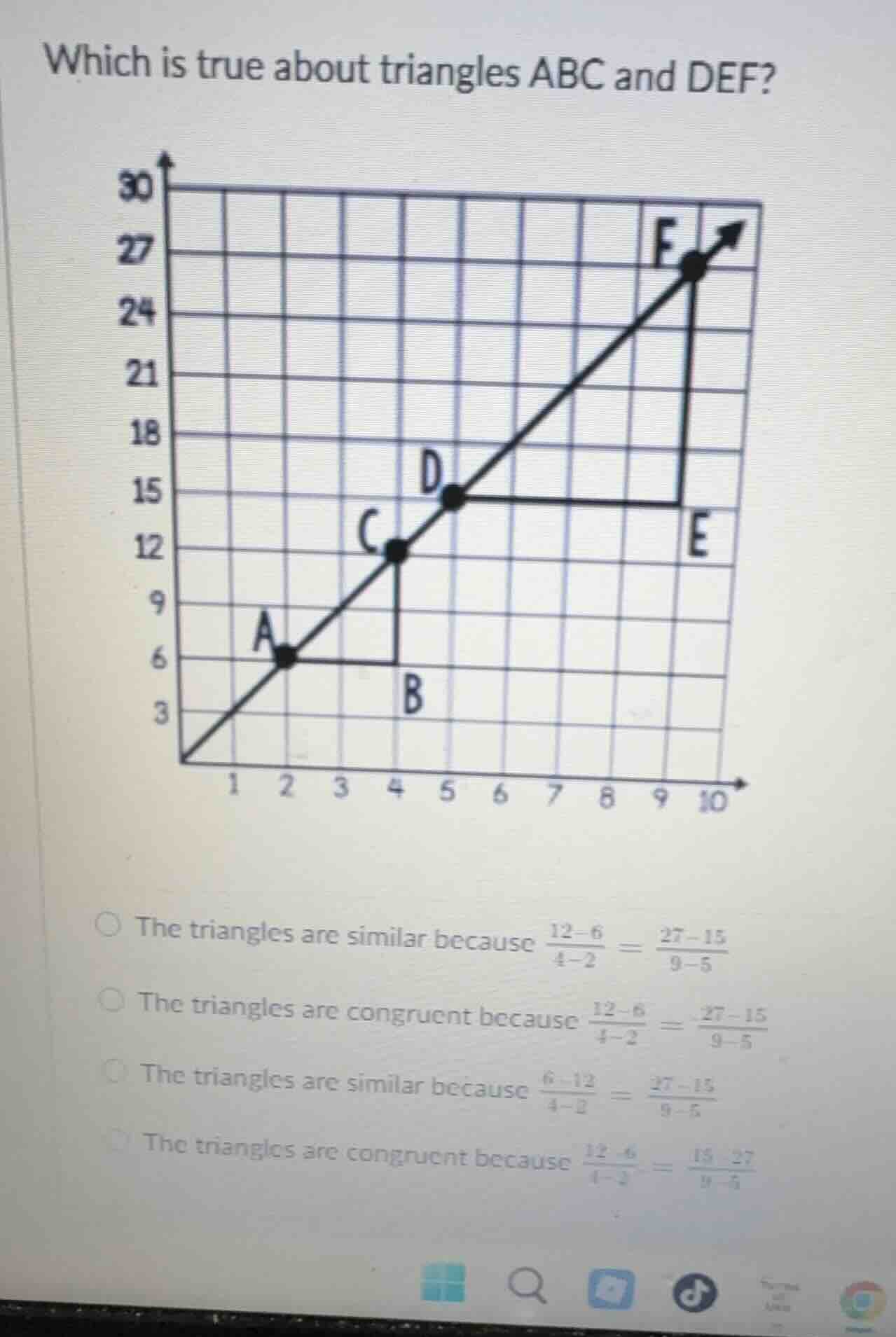 which is true about triangles abc and def? graph with triangles abc and…