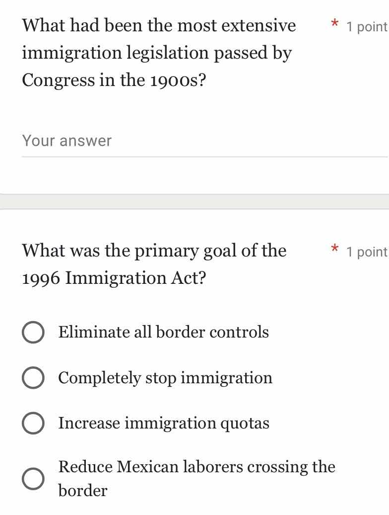 what had been the most extensive immigration legislation passed by cong…