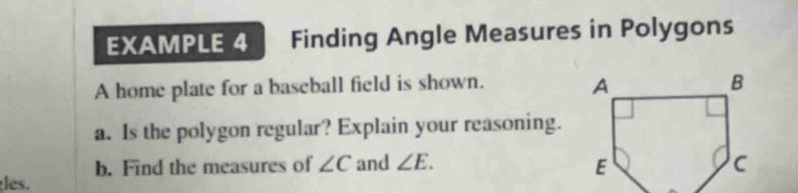 example 4 finding angle measures in polygons a home plate for a basebal…