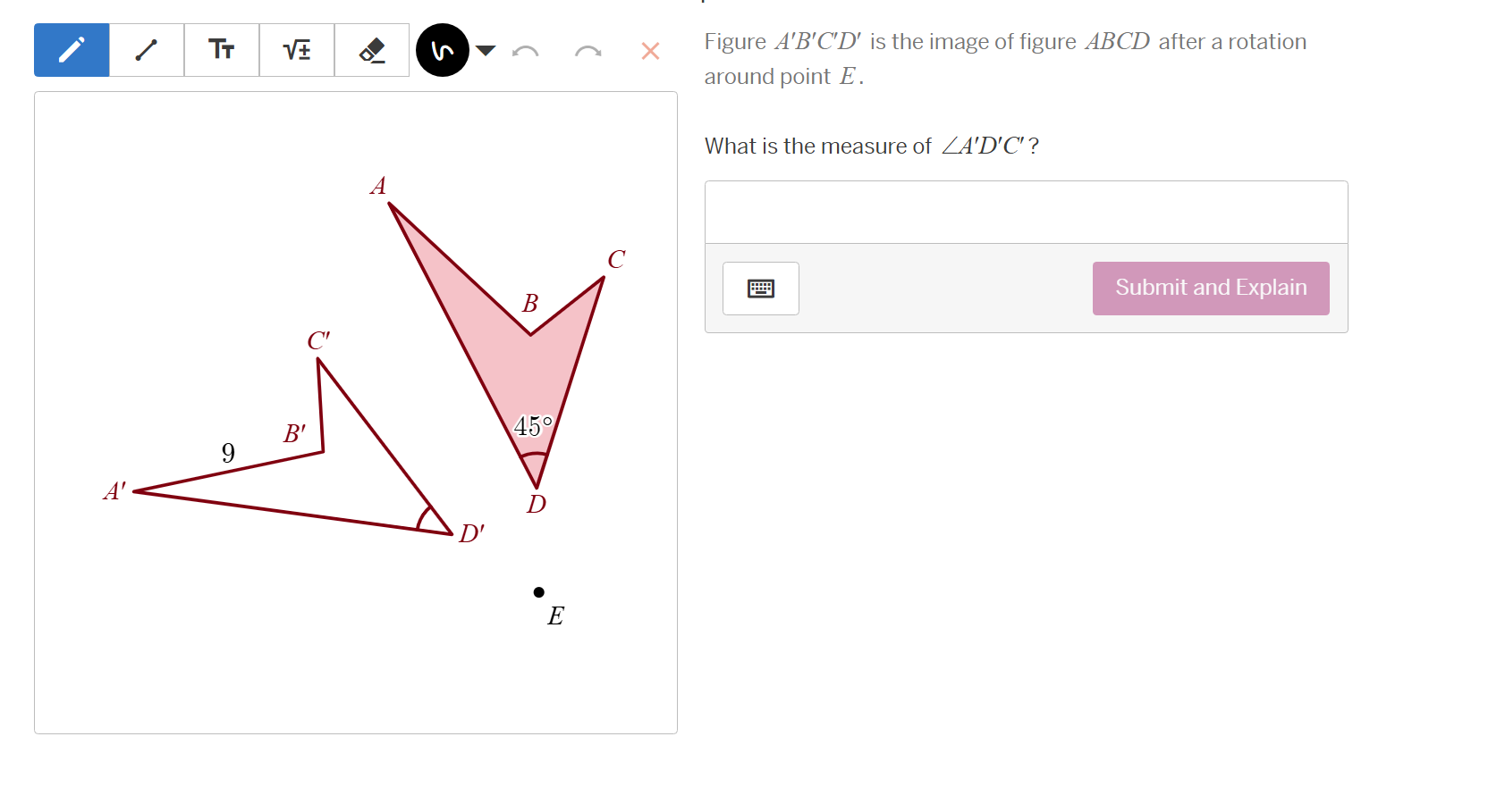 figure abcd is the image of figure abcd after a rotation around point e…