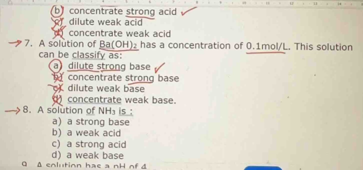 b) concentrate strong acid c) dilute weak acid d) concentrate weak acid…