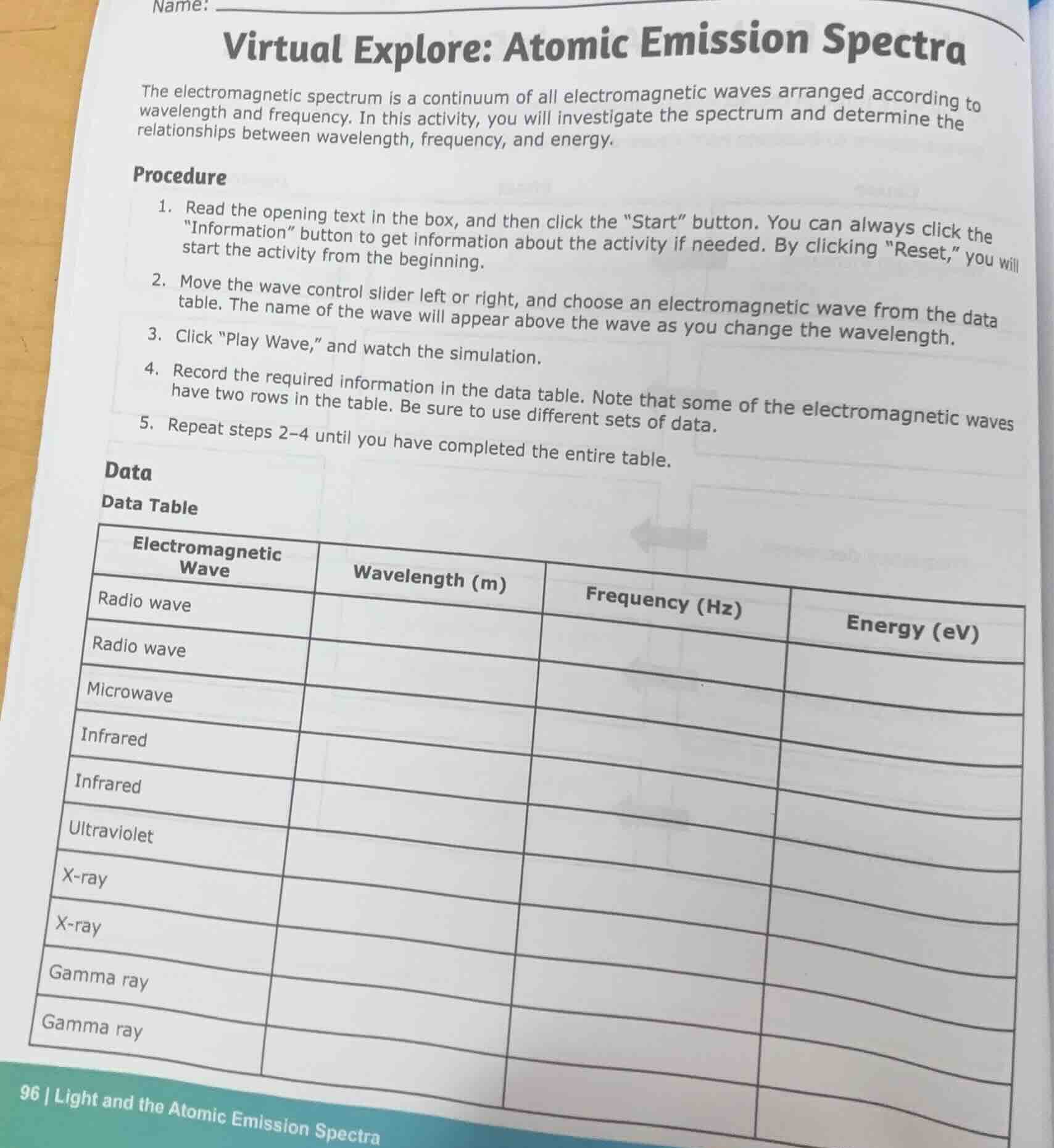 name: virtual explore: atomic emission spectra the electromagnetic spec…