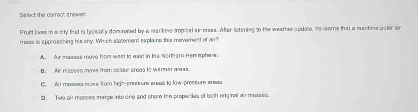 select the correct answer. pruitt lives in a city that is typically dom…