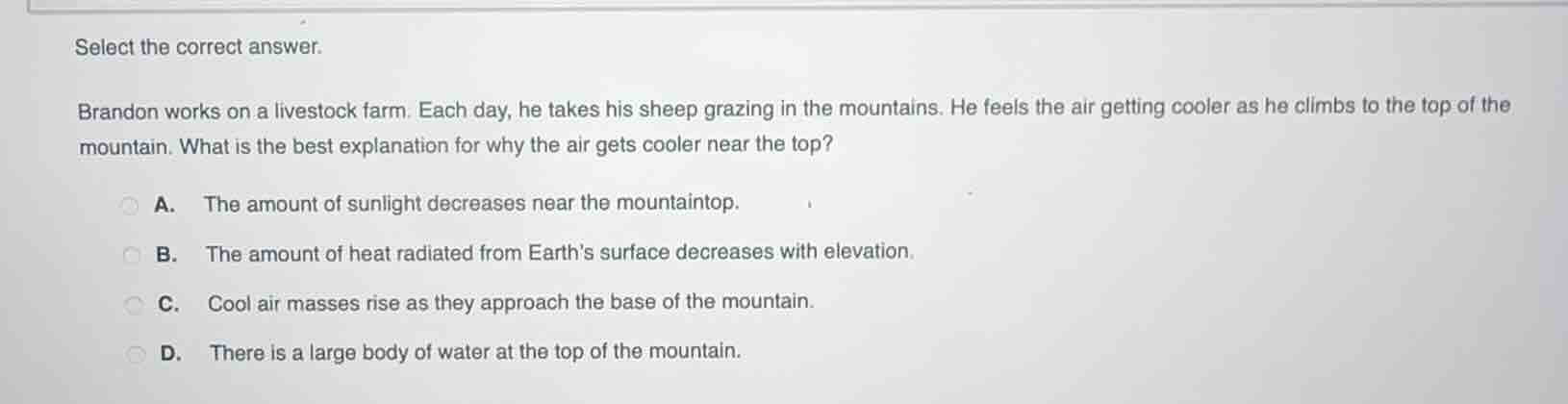 select the correct answer. brandon works on a livestock farm. each day,…