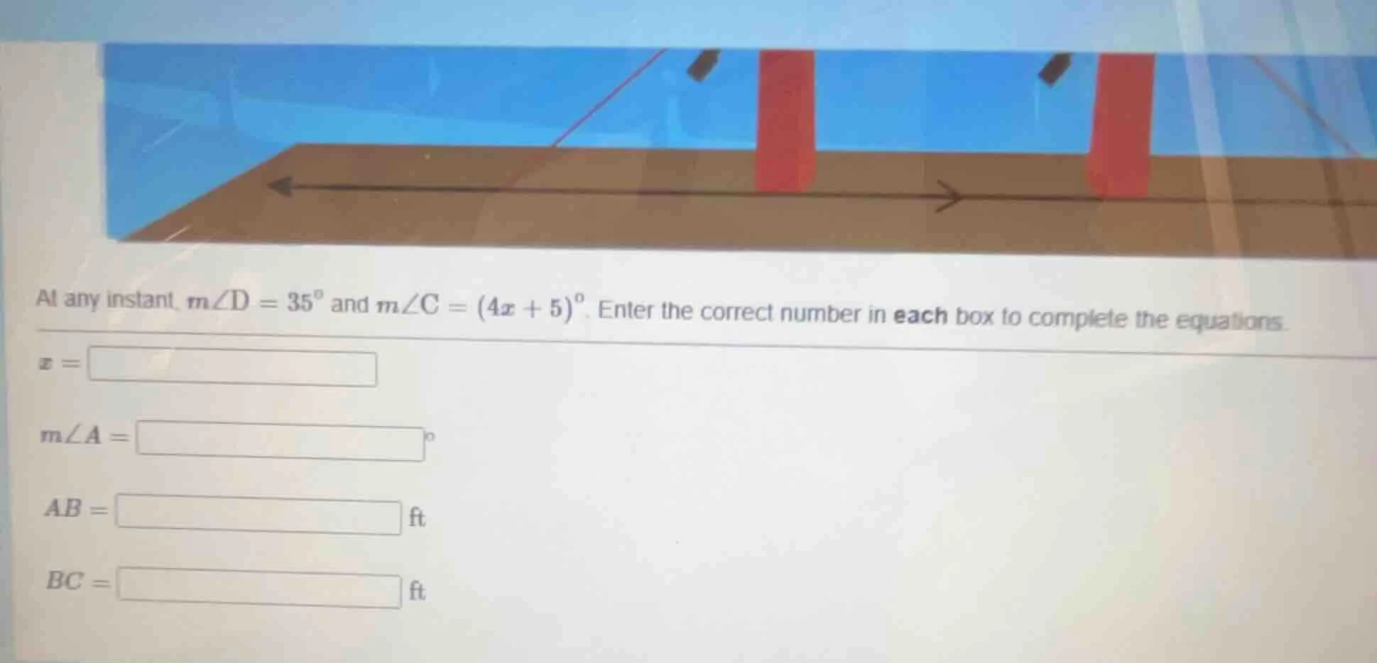 at any instant, $m\\angle d = 35^\\circ$ and $m\\angle c = (4x + 5)^\\c…