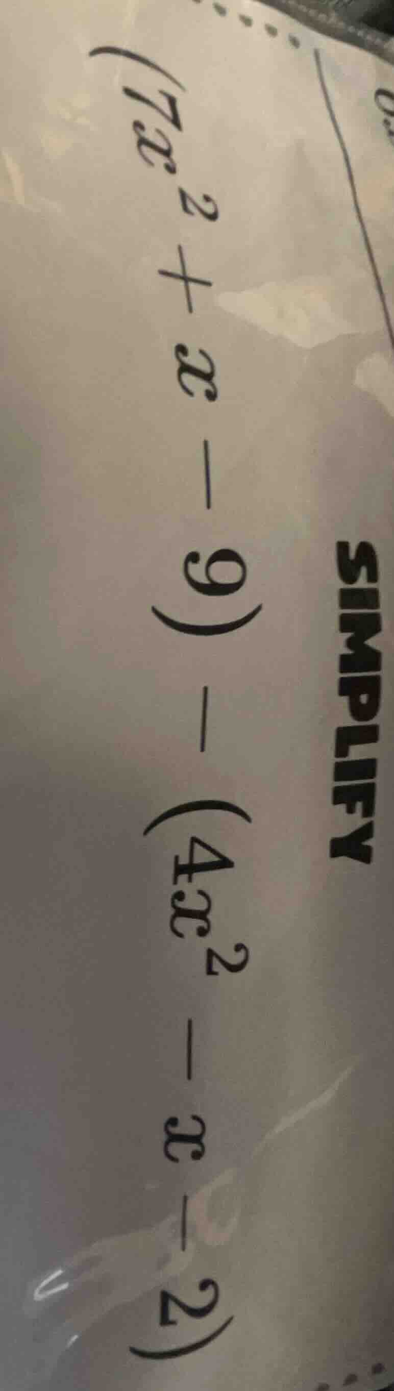 simplify $(7x^2 + x - 9) - (4x^2 - x - 2)$